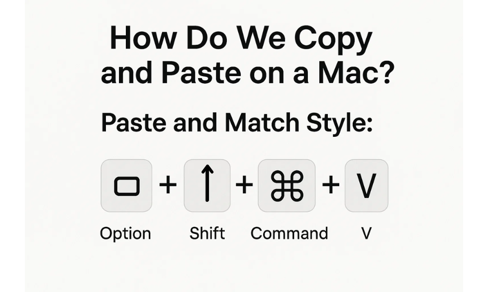 How Do We Copy and Paste on a Mac? Paste and Match Style: Option + Shift + Command + V for clean formatting How Do We Copy and Paste on a Mac? Paste and Match Style: Option + Shift + Command + V for clean formatting